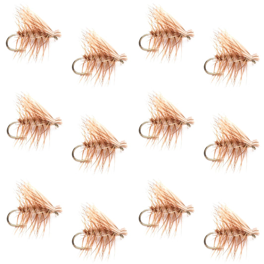The Fly Fishing Place Barbless Tan Elk Hair Caddis Classic Trout Dry Flies 1 Dozen Flies Size 16