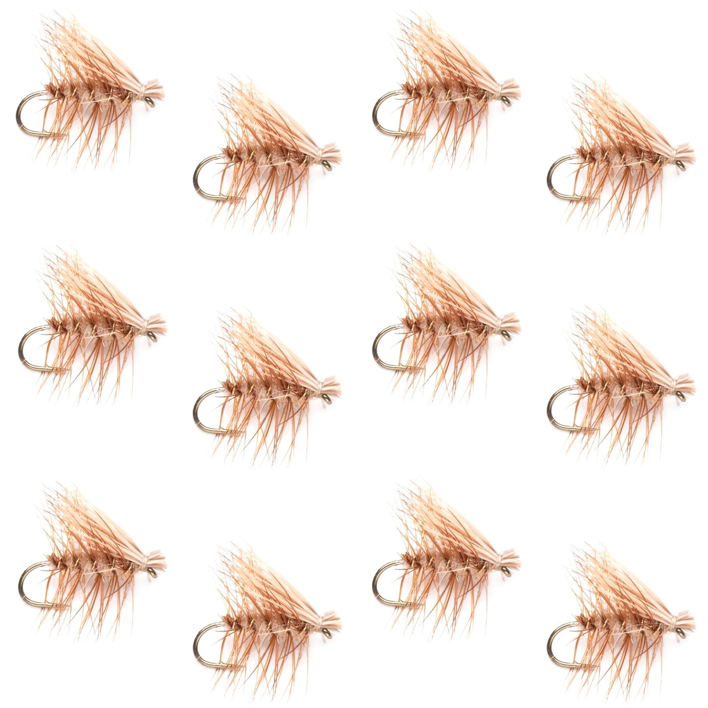 The Fly Fishing Place Barbless Tan Elk Hair Caddis Classic Trout Dry Flies 1 Dozen Flies Size 14