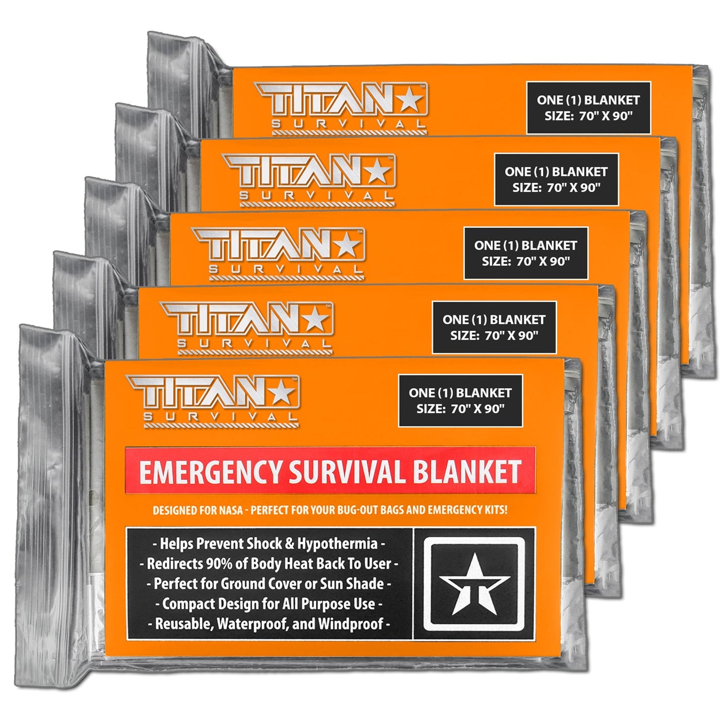 TITAN Survival XL Emergency Survival Blankets, 5-Pack