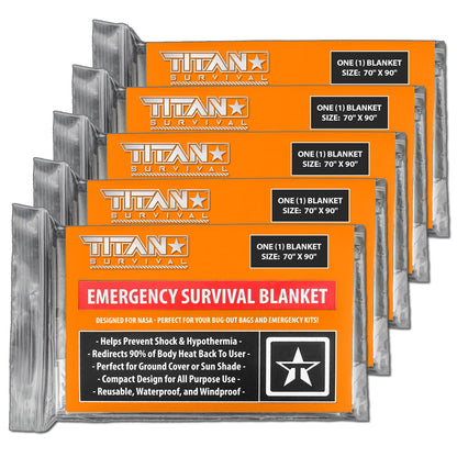 TITAN Survival XL Emergency Survival Blankets, 5-Pack
