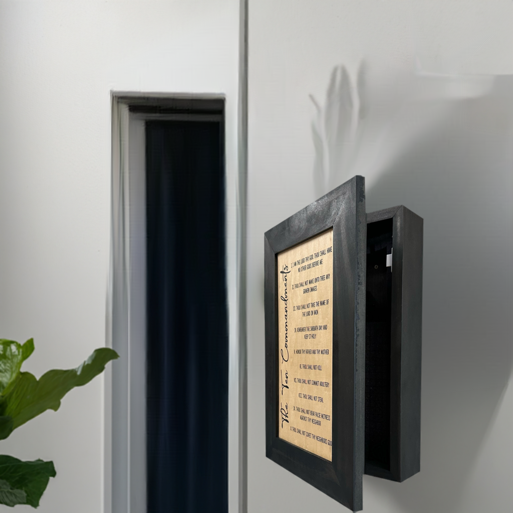 Bellewood Designs - Concealed Gun Storage Cabinet with The Ten Commandments