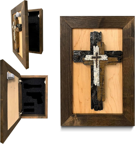 Bellewood Designs - Three Layered Cross Decorative Wall-Mounted Secure Gun Cabinet