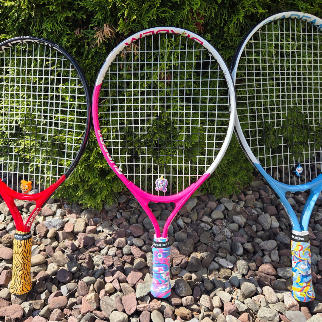 Racket Pets VALUE PACK - A Pink and Purple Unicorn Racket Pet Tennis Dampener and Overgrip Tape with a (Pack of 2) Replacement Overgrip Tape