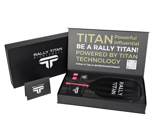 Rally Titan Pickleball Titan Pro 16MM | Thermoformed Unibody Construction | Foam Injected Walls | T700 Titan Carbon Friction Surface | White with Pink Accents
