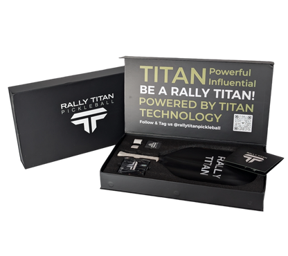 Rally Titan Pickleball Titan Pro 16MM | Thermoformed Unibody Construction | Foam Injected Walls | T700 Titan Carbon Friction Surface | White with Blue Accents