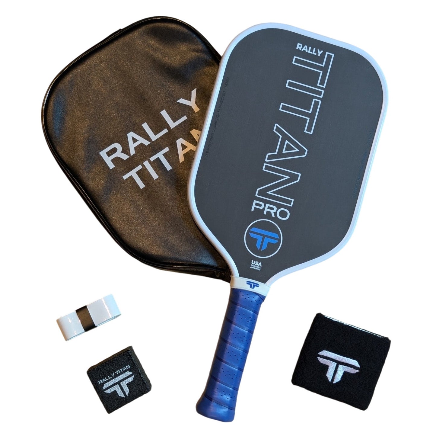 Rally Titan Pickleball Titan Pro 16MM | Thermoformed Unibody Construction | Foam Injected Walls | T700 Titan Carbon Friction Surface | White with Blue Accents
