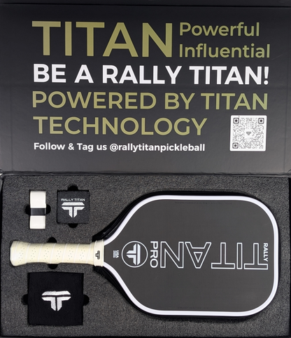 Rally Titan Pickleball Titan Pro 16MM | Thermoformed Unibody Construction | Foam Injected Walls | T700 Titan Carbon Friction Surface | White with Black Accents