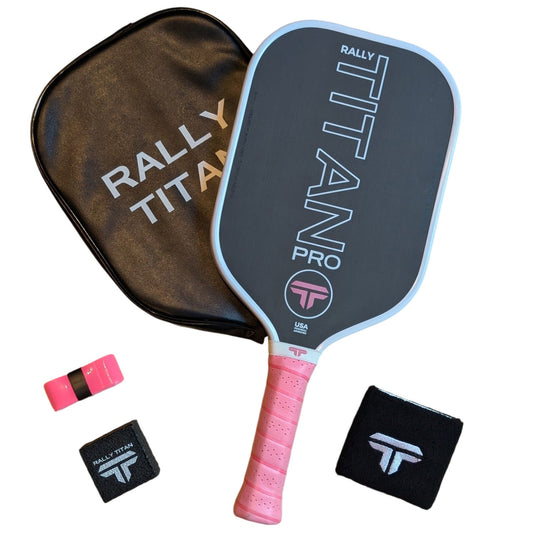 Rally Titan Pickleball Titan Pro 16MM | Thermoformed Unibody Construction | Foam Injected Walls | T700 Titan Carbon Friction Surface | White with Pink Accents