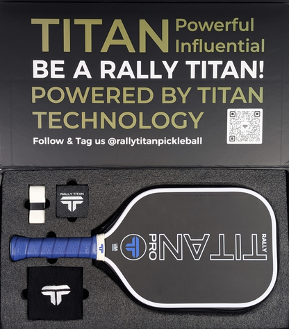 Rally Titan Pickleball Titan Pro 16MM | Thermoformed Unibody Construction | Foam Injected Walls | T700 Titan Carbon Friction Surface | White with Blue Accents