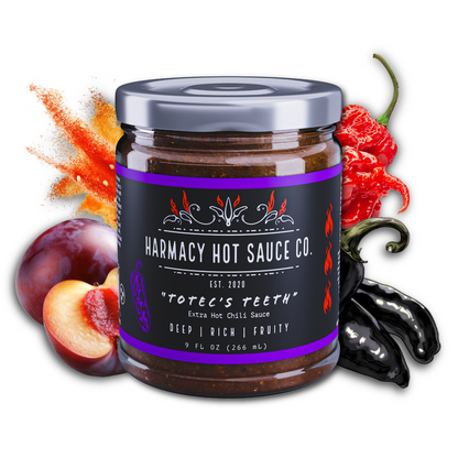 Harmacy Hot Sauce Co. Totec's Teeth - Extra Hot Dried Chili & Plum Pepper Sauce (9oz)