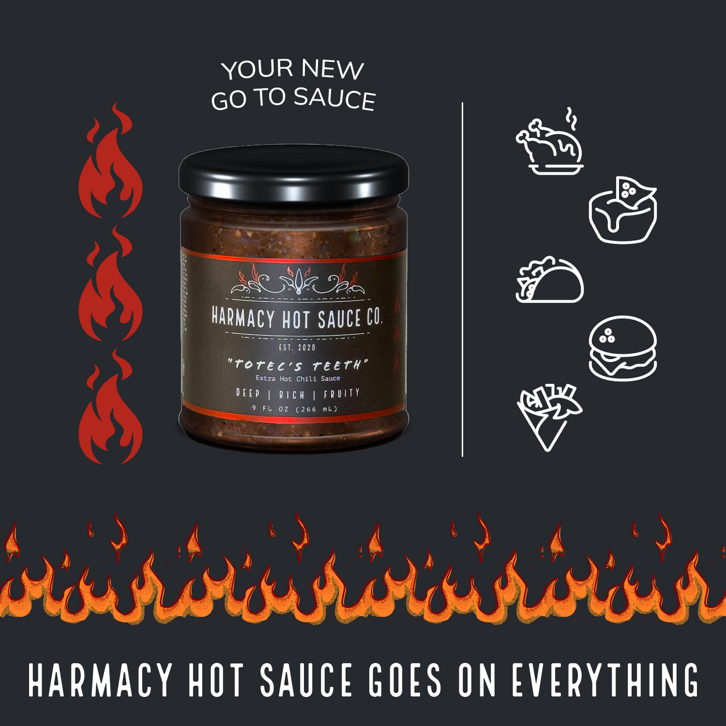 Harmacy Hot Sauce Co. Totec's Teeth - Extra Hot Dried Chili & Plum Pepper Sauce (9oz)