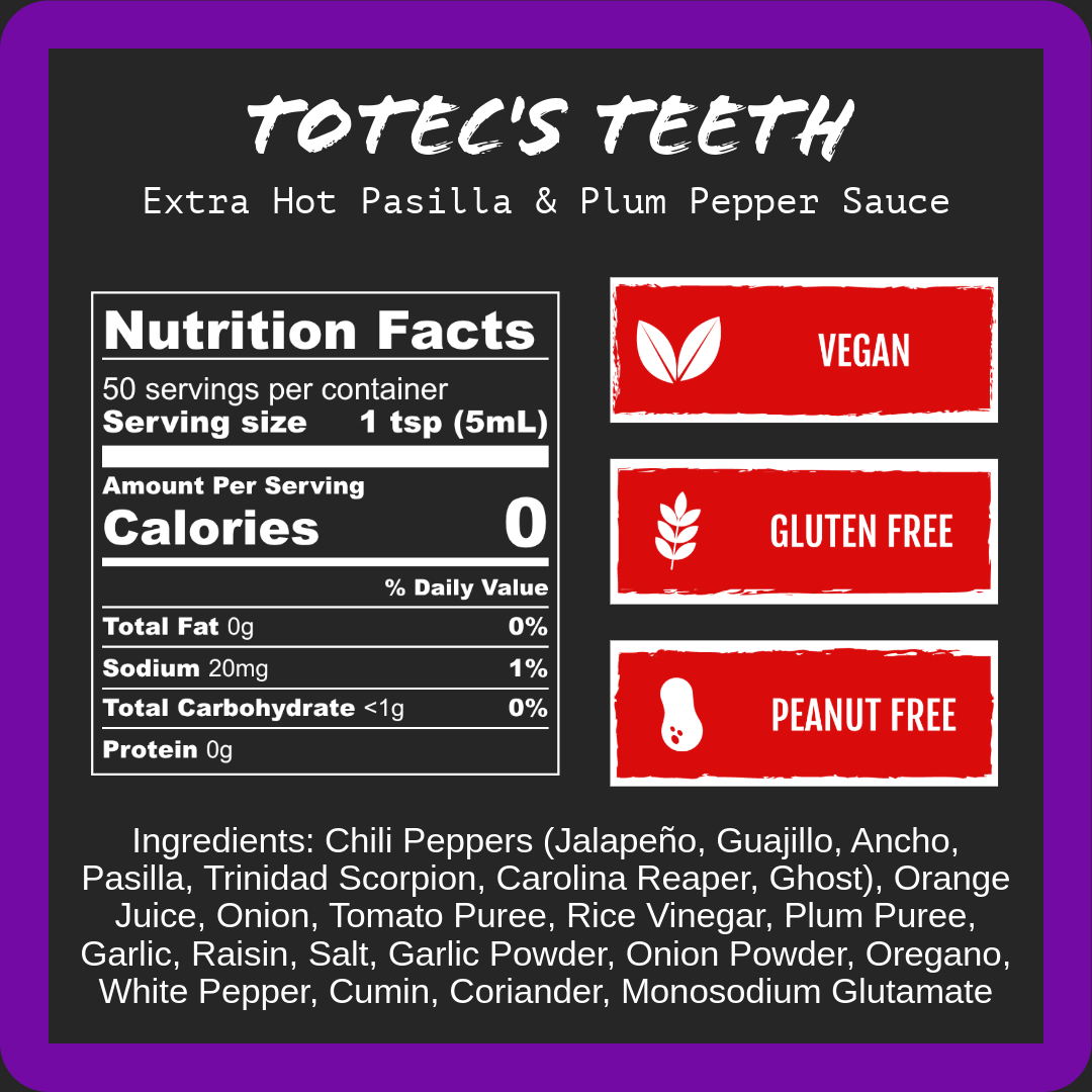 Harmacy Hot Sauce Co. Totec's Teeth - Extra Hot Dried Chili & Plum Pepper Sauce (9oz)