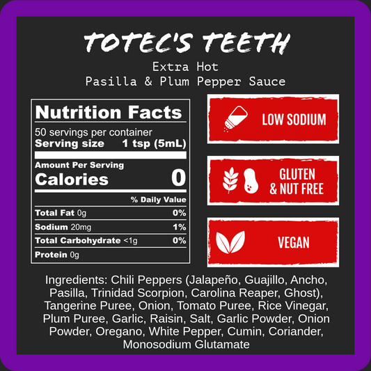 Harmacy Hot Sauce Co. Totec's Teeth - Extra Hot Dried Chili & Plum Pepper Sauce (9oz)