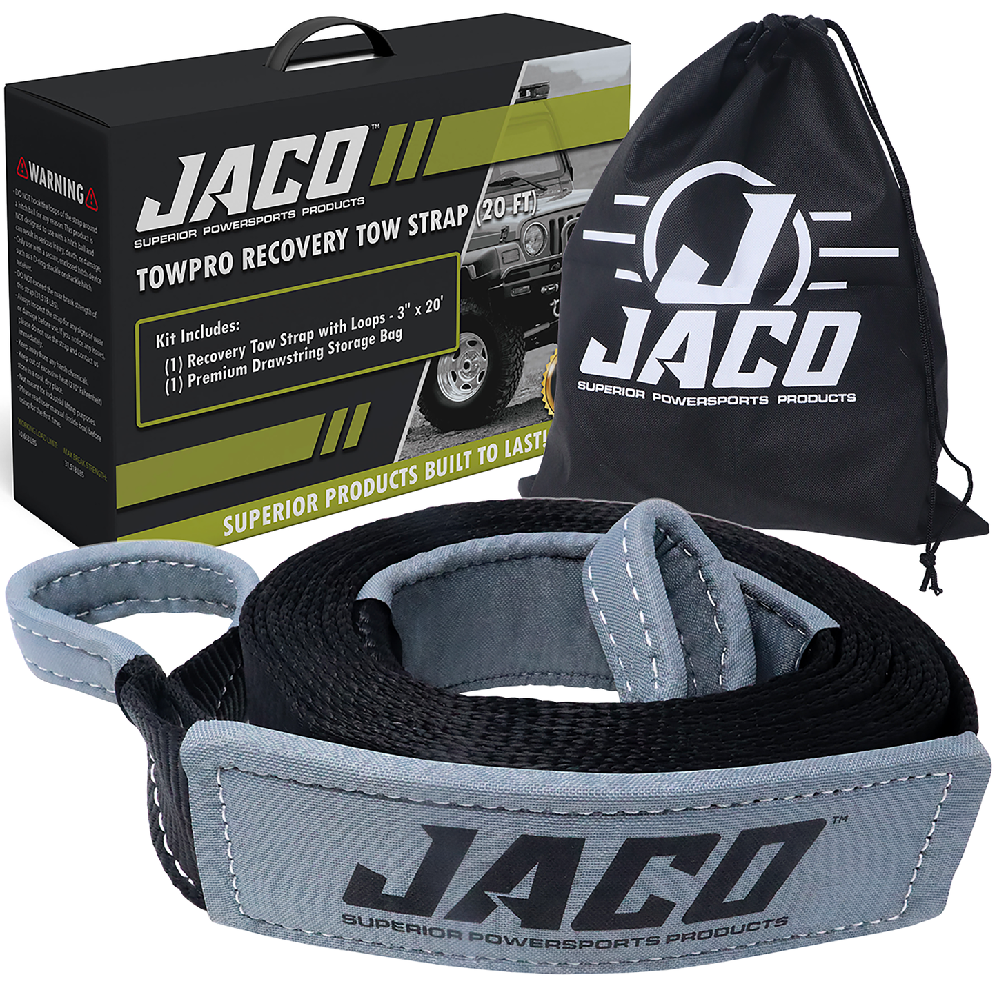 Jaco TowPro™ Recovery Tow Strap - 4x4 Trail Rated | AAR Certified Break Strength (31,518 lbs)