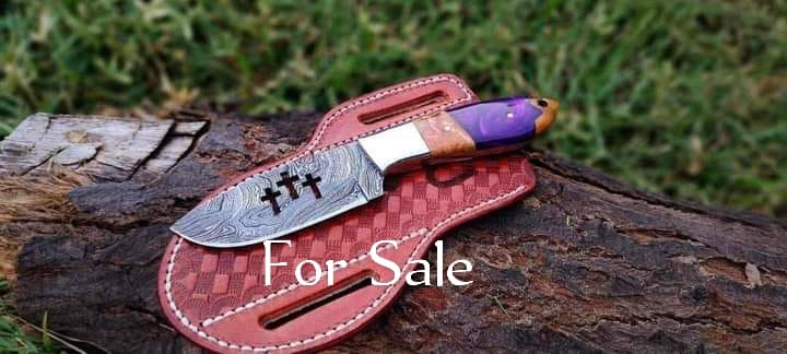 Texan Knives Traditional Cowboy Knife – 8" Resin & Olivewood Handle with Steel Bolster and Leather Sheath