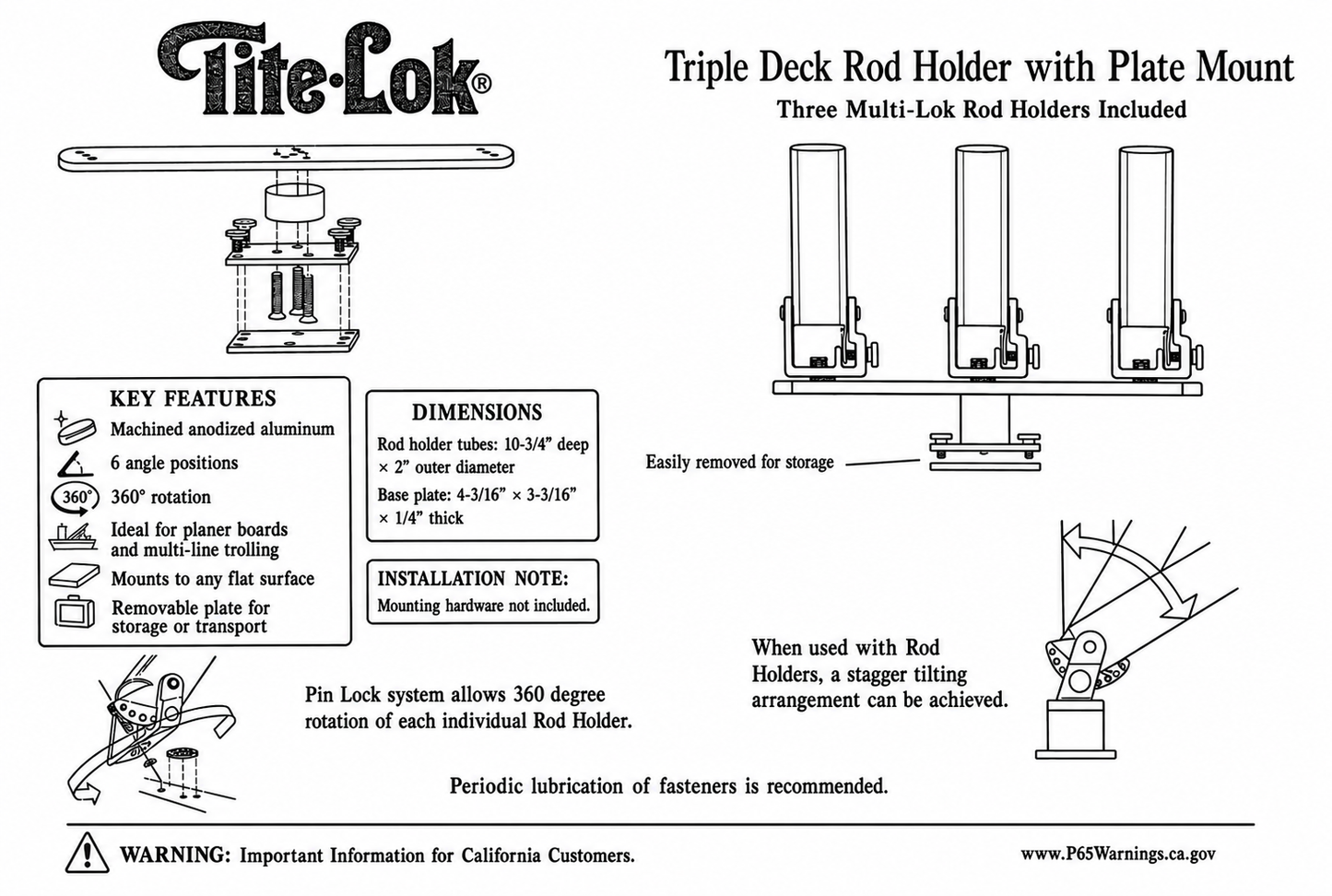 Tite-Lok Triple Deck Mount w/ Multi-Lok Rod Holders