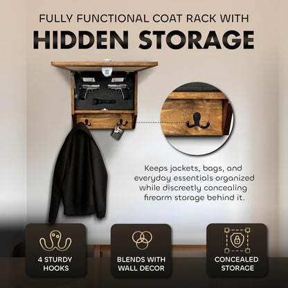 Bellewood Designs - Tropical Paradise Hidden Gun Storage Coat Rack with Hooks for Coats, Bags, & Hats - Quick Access Concealment Shelf with Magnetic Lock - Handcrafted Gun Concealment Furniture