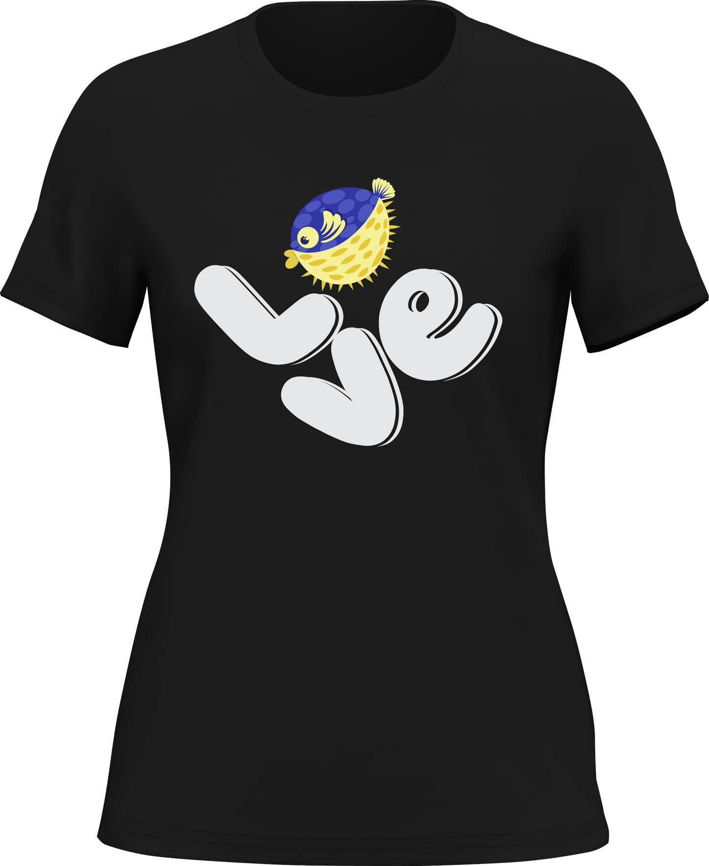 Outdoorzees Love Fishing Blue Blowfish Globe T-Shirt for Women