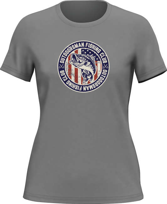 Outdoorzees Outdoorsman Fishing Club Patriotic T-Shirt for Women