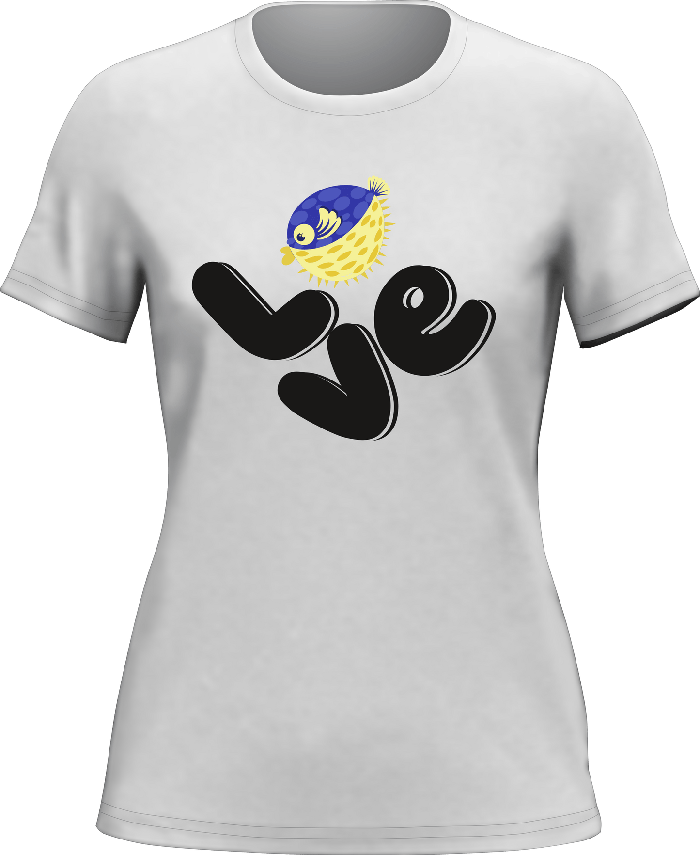 Outdoorzees Love Fishing Blue Blowfish Globe T-Shirt for Women