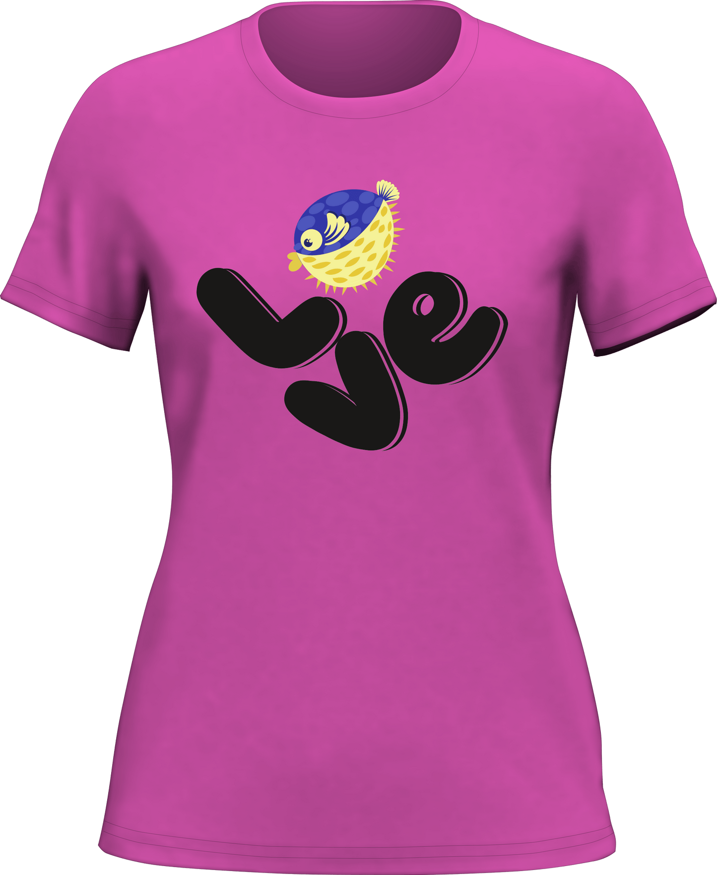 Outdoorzees Love Fishing Blue Blowfish Globe T-Shirt for Women
