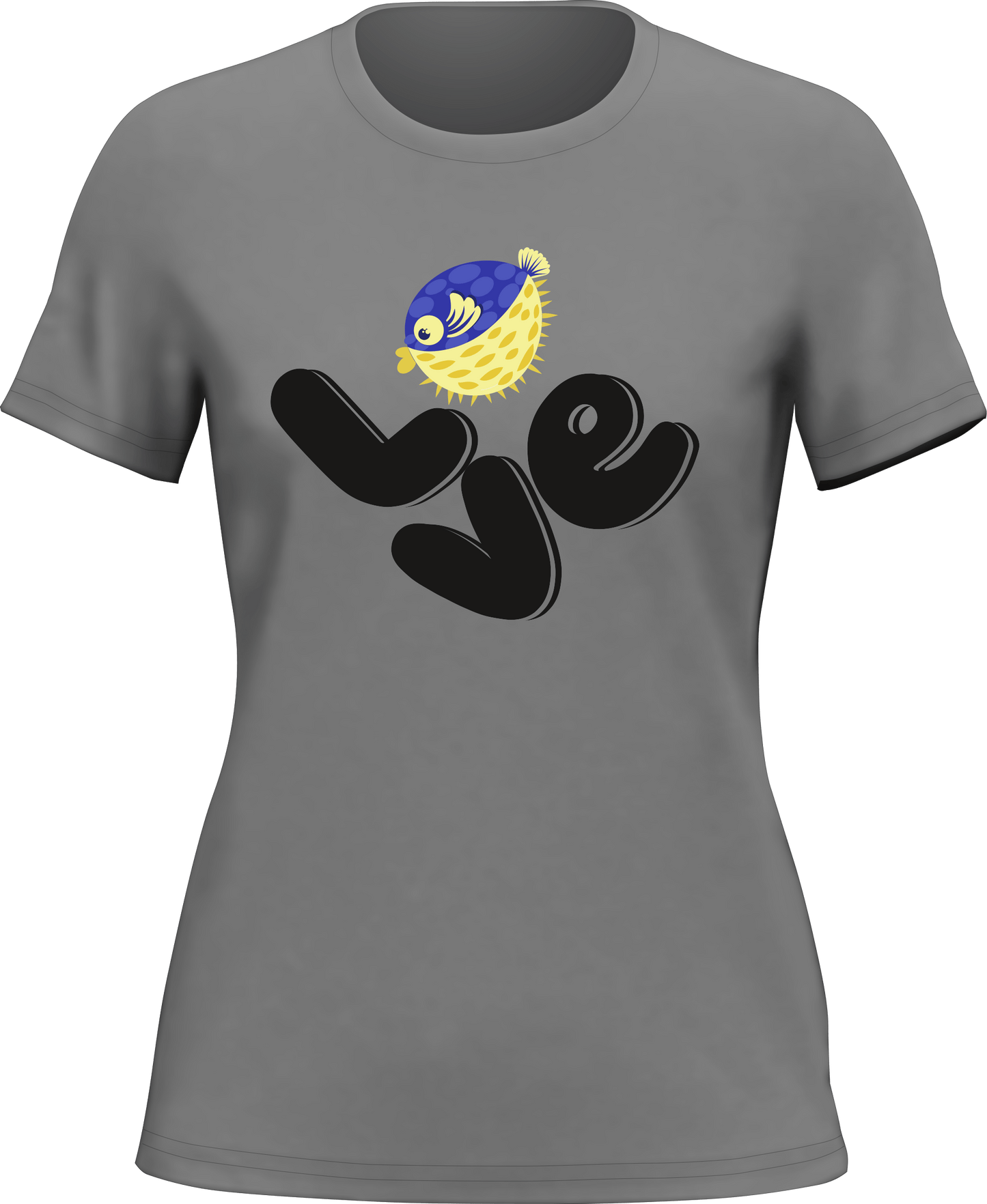 Outdoorzees Love Fishing Blue Blowfish Globe T-Shirt for Women