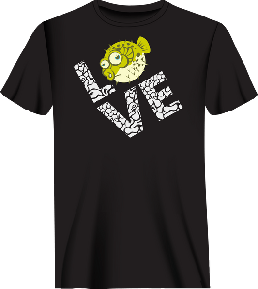 Outdoorzees Love Fishing Green Blowfish Globe Man T-Shirt