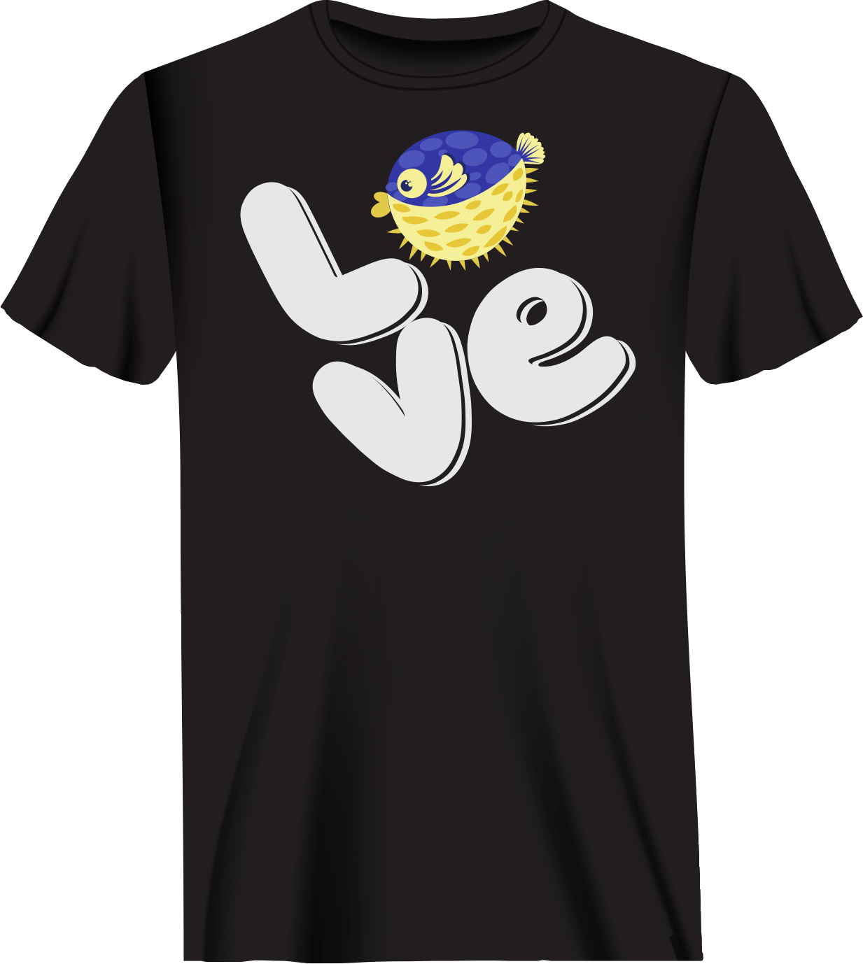 Outdoorzees Love Fishing Blue Blowfish Globe Man T-Shirt