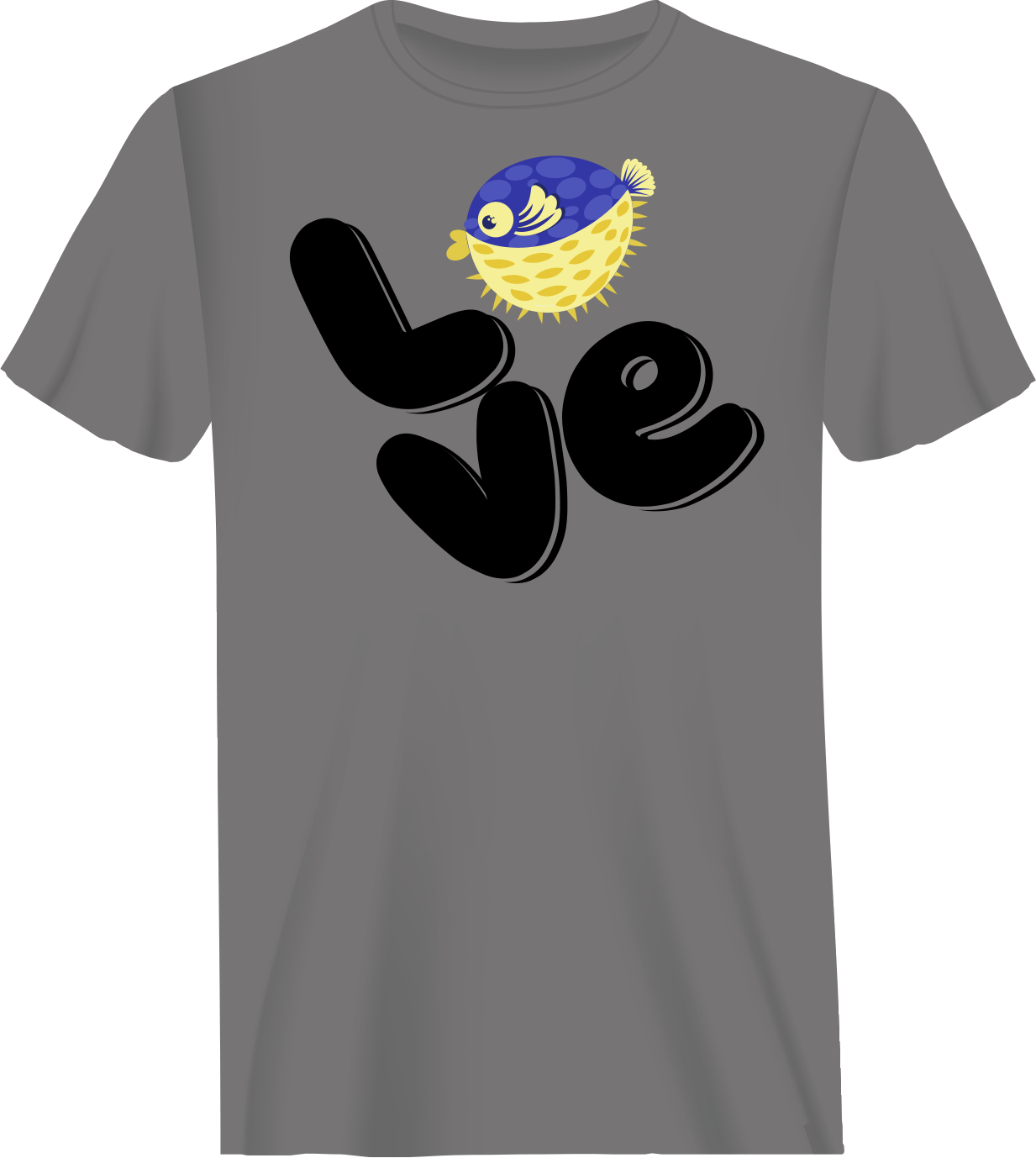 Outdoorzees Love Fishing Blue Blowfish Globe Man T-Shirt