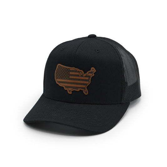 Shield Republic USA Country Flag Leather Patch Hat