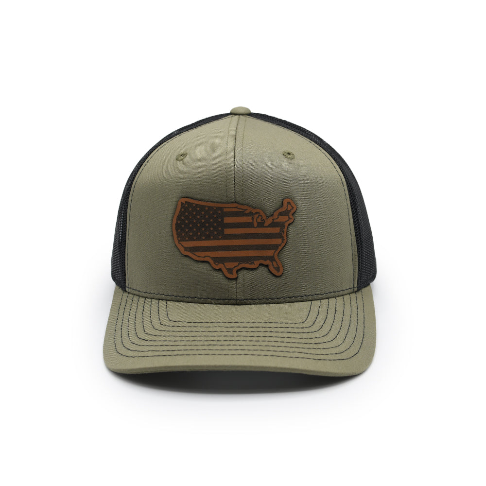 Shield Republic USA Country Flag Leather Patch Hat