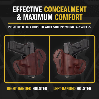 Relentless Tactical The Ultimate Leather Gun Holster | 3 Slot Pancake Style Belt Holster | Handmade in the USA! | Fits S&W Shield/Glock/XD - Lifetime Warranty