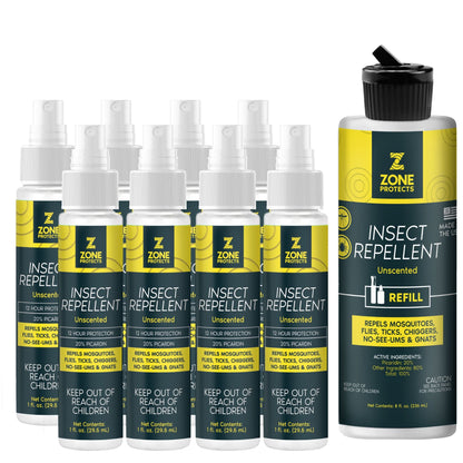 Zone Protects Unscented Insect Repellent Spray, 1oz Family Pack + Refill Bundle