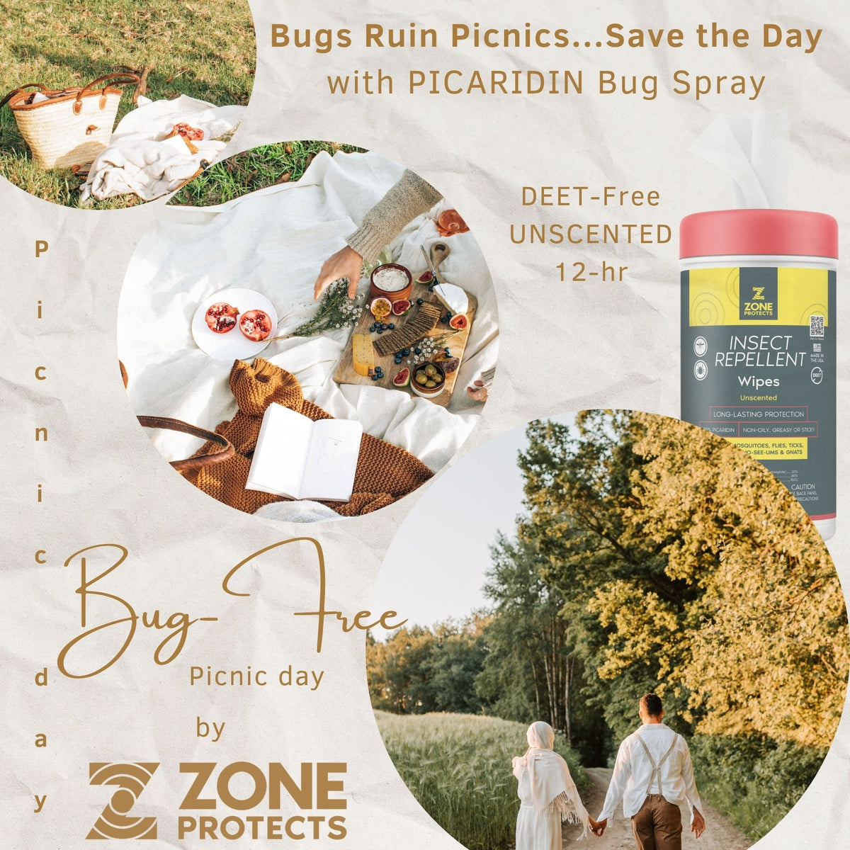 Zone Protects Unscented Picaridin Wipes, 80-ct