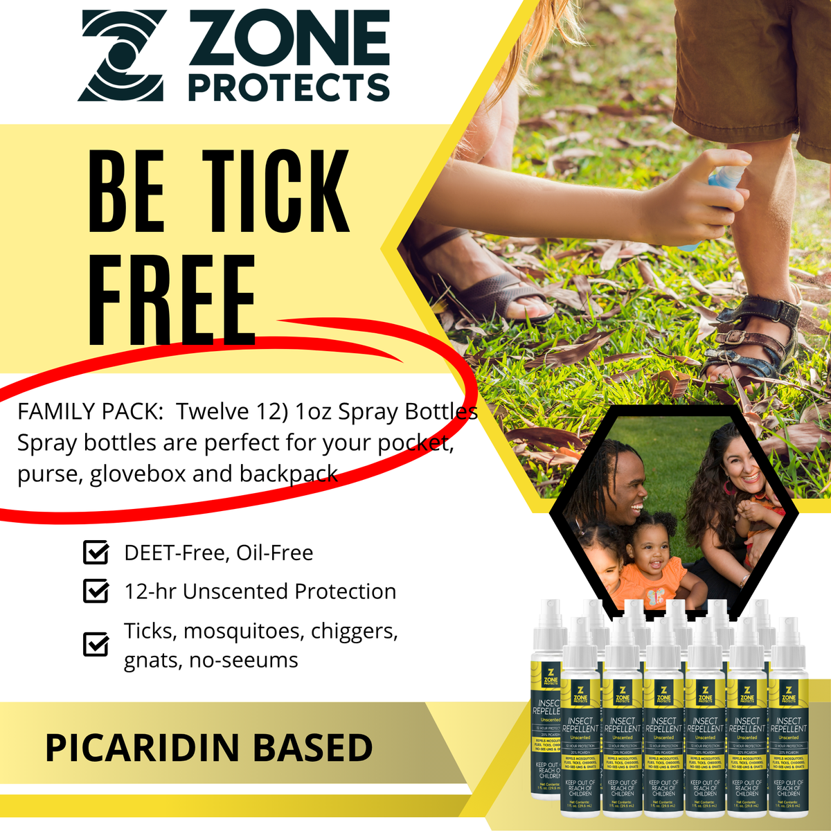 Zone Protects Unscented Insect Repellent Spray, 1oz Master Case of 12