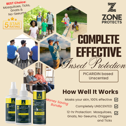 Zone Protects Insect Repellent, Picaridin Unscented Bundle 2 Pack of 4oz + Refill