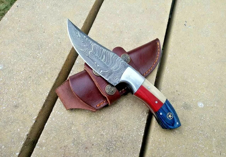 KBS Knives Handmade Knife Damascus Hunting Knives American Flag Knife 8" Inches for Groomsmen Gift Anniversary Gift Wedding Gift Personalized Gift