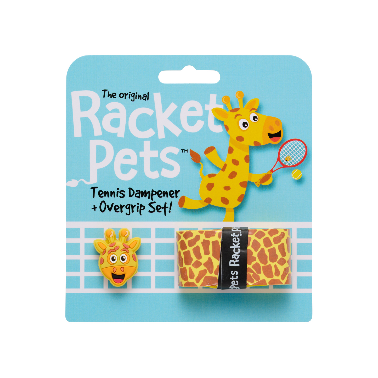 Racket Pets Giraffe Yellow  Tennis Overgrip Tape and Matching Shock Absorbing Dampener for Tennis Racket