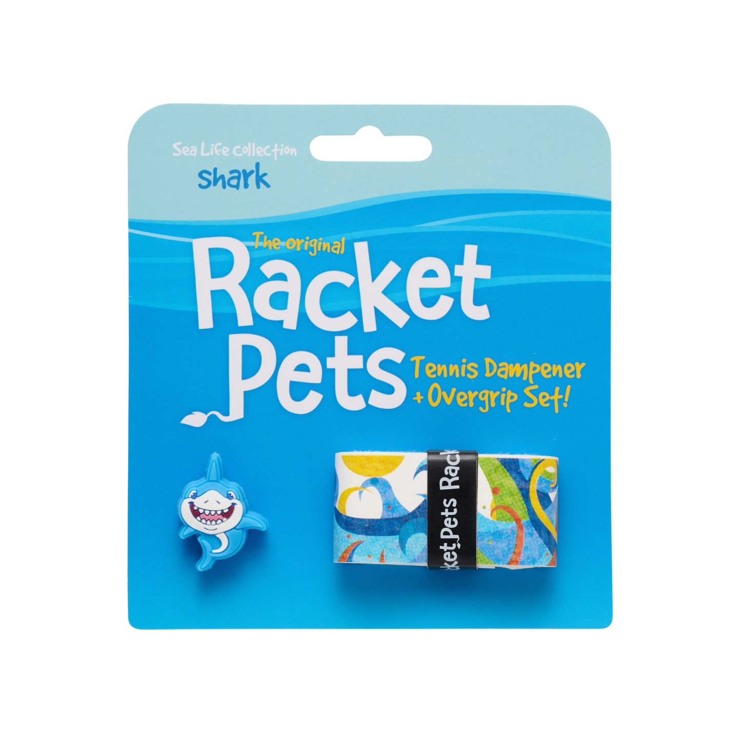 Racket Pets Shark Tennis Overgrip Tape and Matching Shock Absorbing Dampener for Tennis Racket