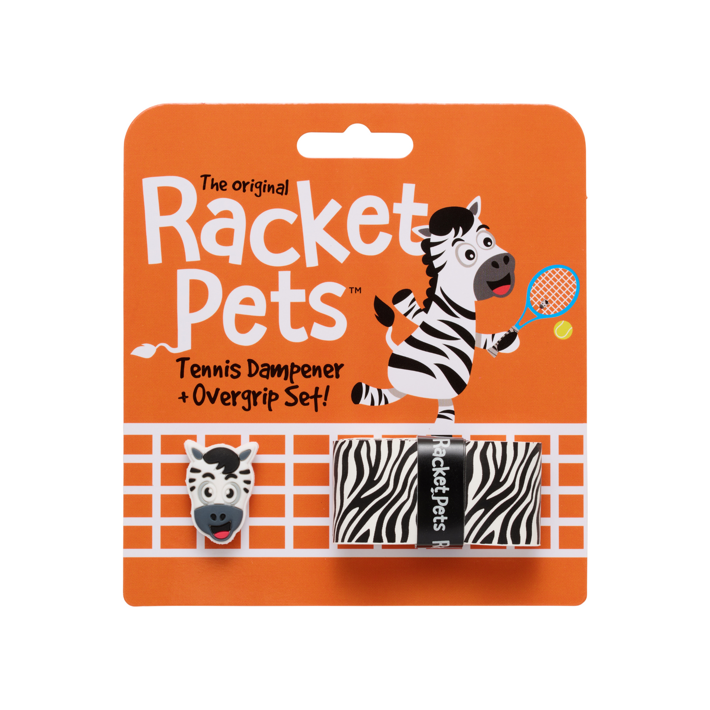 Racket Pets Zebra Black/White Tennis Overgrip Tape and Matching Shock Absorbing Dampener for Tennis Racket