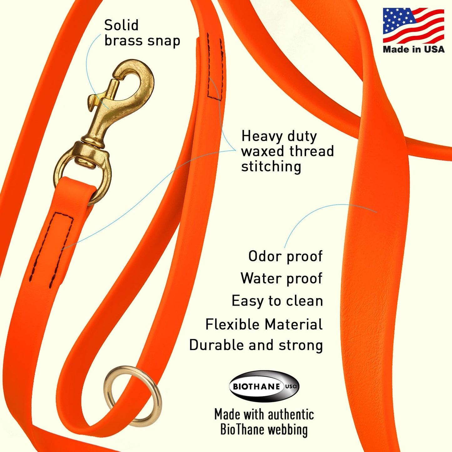 Dogline Viper Biothane Traffic Lead - Brass Hardware