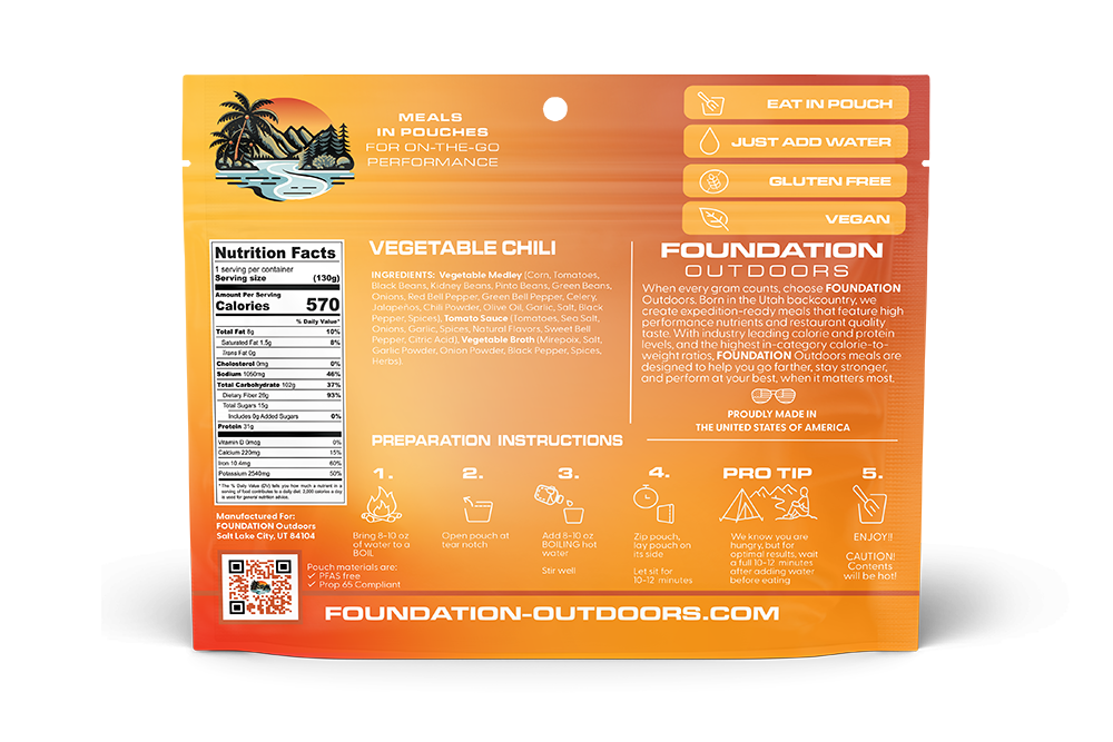 Foundation Outdoors Vegan Vegetable Chili Meal