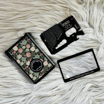 Stinger Survival Tools Safety Wallet With Personal Alarm Multi Functional Tool (Green Flower)