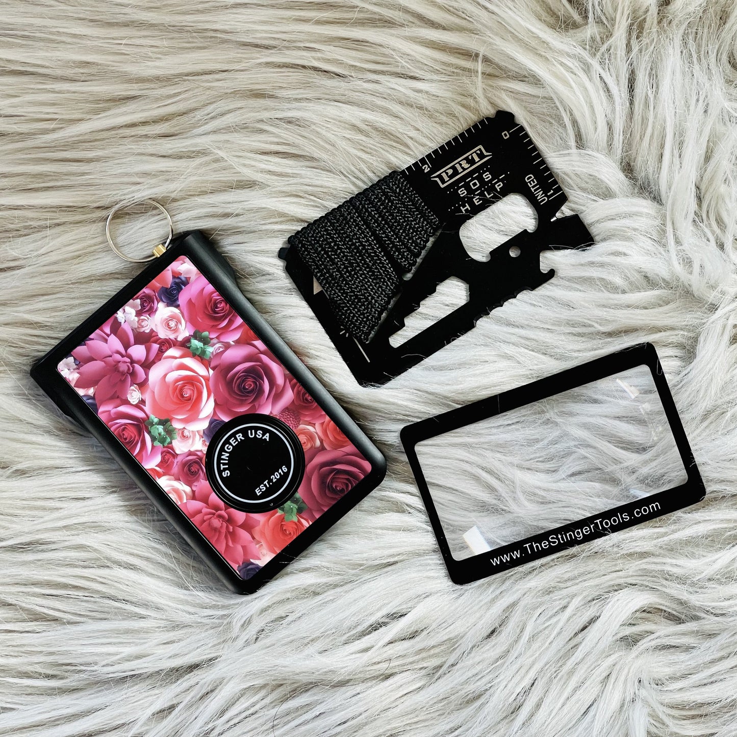 Stinger Survival Tools Safety Wallet With Personal Alarm Multi Functional Tool (Peony)