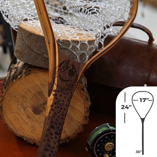 Wayward Trading Post Big Dipper 24"x17" - Brook Trout Engraved - Natural Fly Fishing Traditional Landing Net - Handcrafted & Made in USA