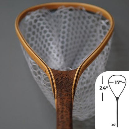 Wayward Trading Post Big Dipper 24"x17" - Brown Trout Engraved - Natural Fly Fishing Traditional Landing Net - Handcrafted & Made in USA
