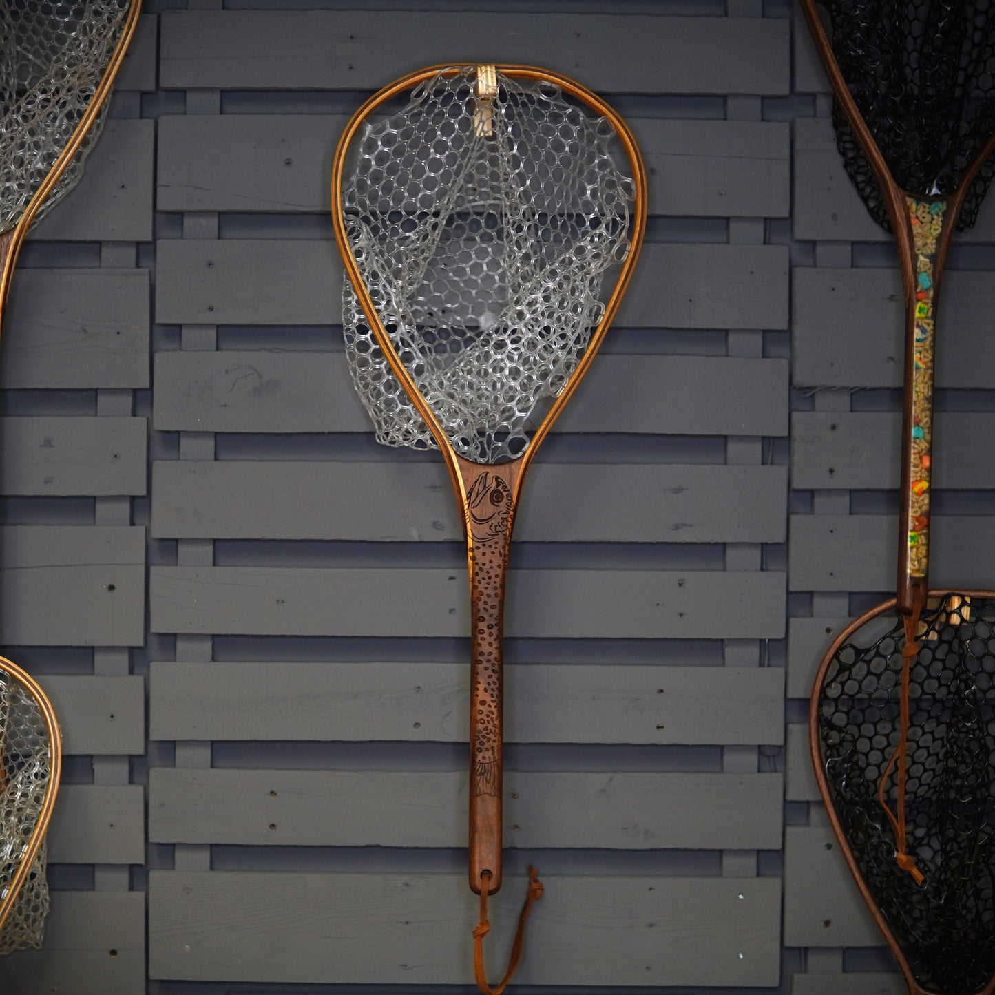 Wayward Trading Post XL 18"x14" - Brook Trout Engraved - Natural Fly Fishing Traditional Landing Net - Handcrafted & Made in USA