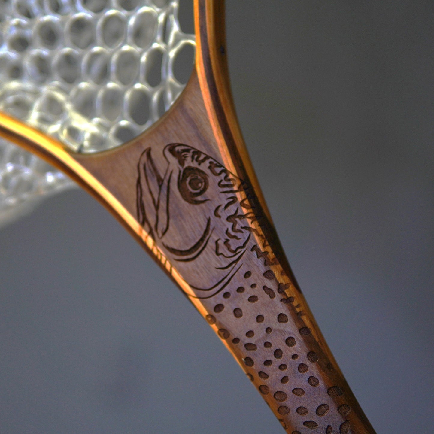 Wayward Trading Post XL 18"x14" - Brook Trout Engraved - Natural Fly Fishing Traditional Landing Net - Handcrafted & Made in USA