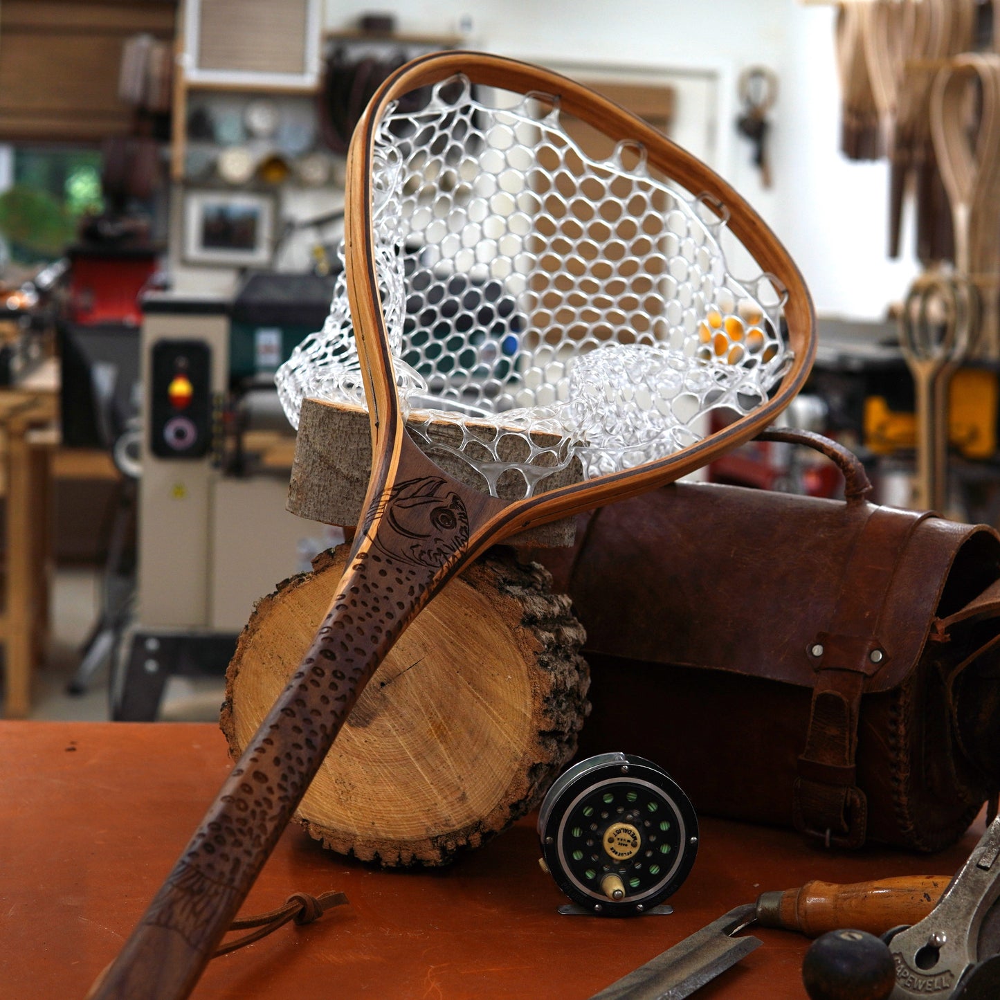 Wayward Trading Post Fat Jake 16"x12" - Brook Trout Engraved - Natural Fly Fishing Traditional Landing Net - Handcrafted & Made in USA