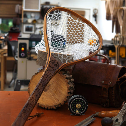 Wayward Trading Post XL 18"x14" - Brook Trout Engraved - Natural Fly Fishing Traditional Landing Net - Handcrafted & Made in USA